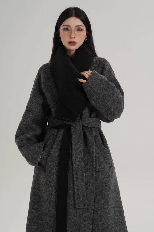 Scarf Design Long Wool Coat