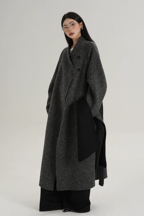 Scarf Design Long Wool Coat