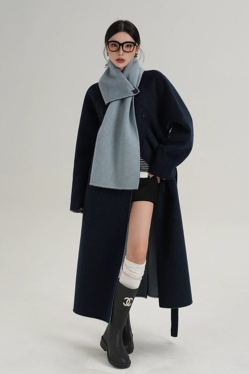 Scarf Design Long Wool Coat