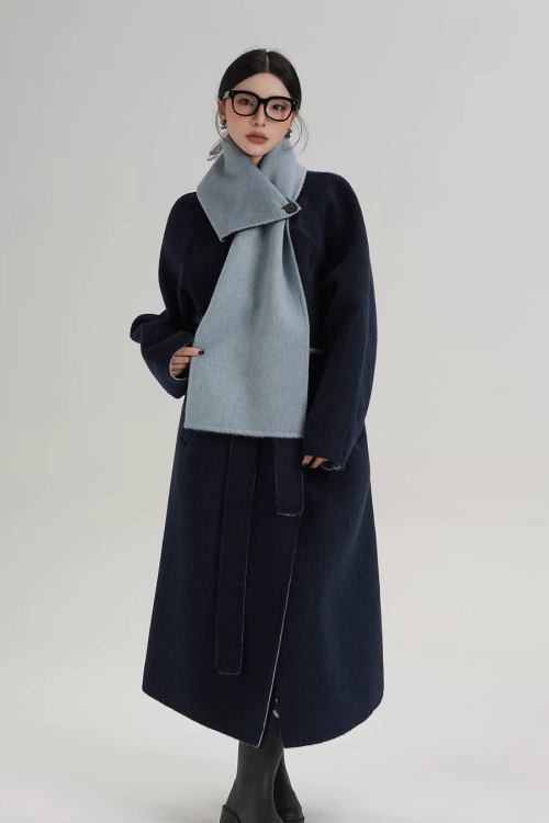 Scarf Design Long Wool Coat