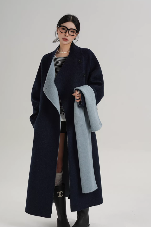 Scarf Design Long Wool Coat
