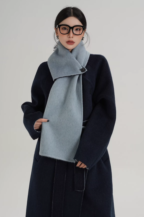 Scarf Design Long Wool Coat