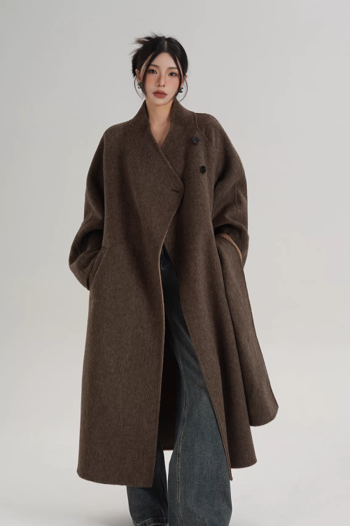 Scarf Design Long Wool Coat