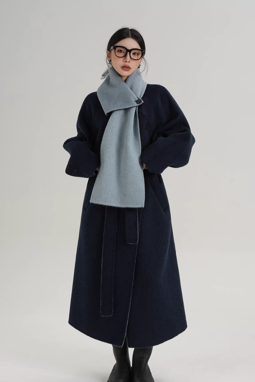 Scarf Design Long Wool Coat