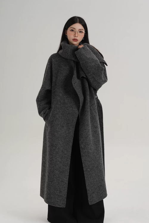 Scarf Design Long Wool Coat