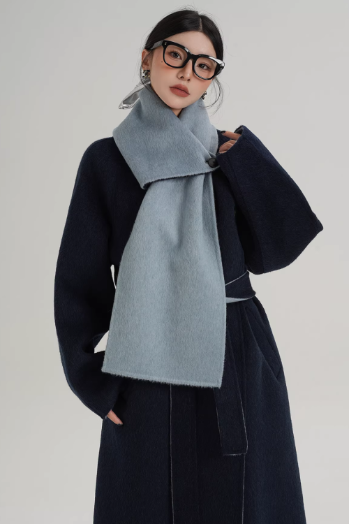 Scarf Design Long Wool Coat