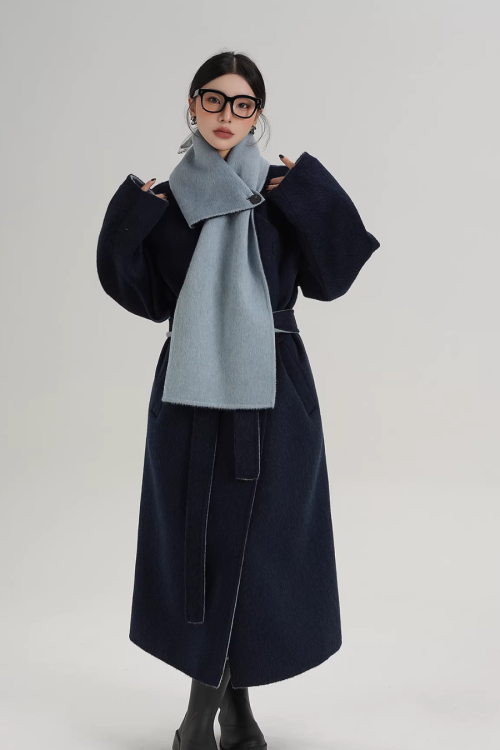 Scarf Design Long Wool Coat