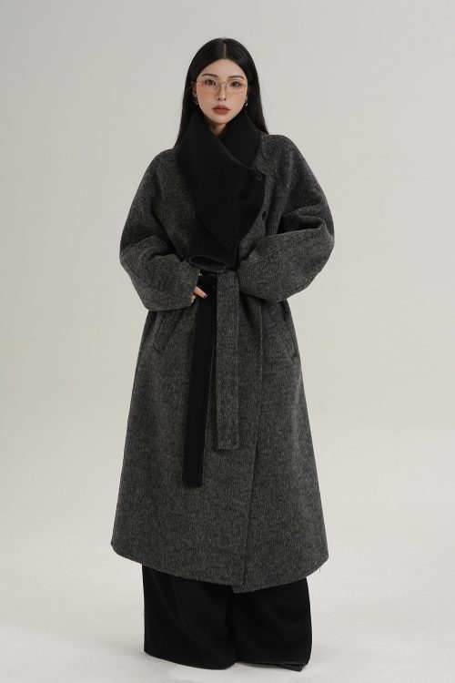 Scarf Design Long Wool Coat