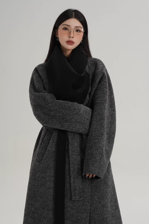 Scarf Design Long Wool Coat