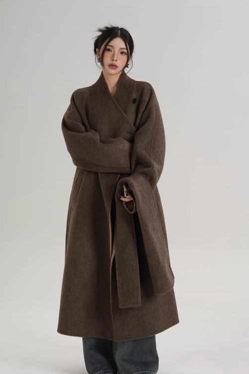 Scarf Design Long Wool Coat