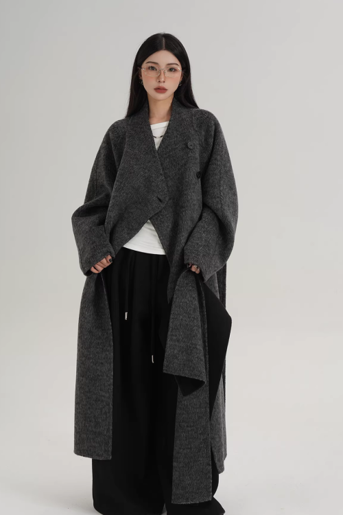 Scarf Design Long Wool Coat