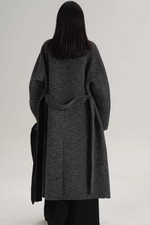 Scarf Design Long Wool Coat