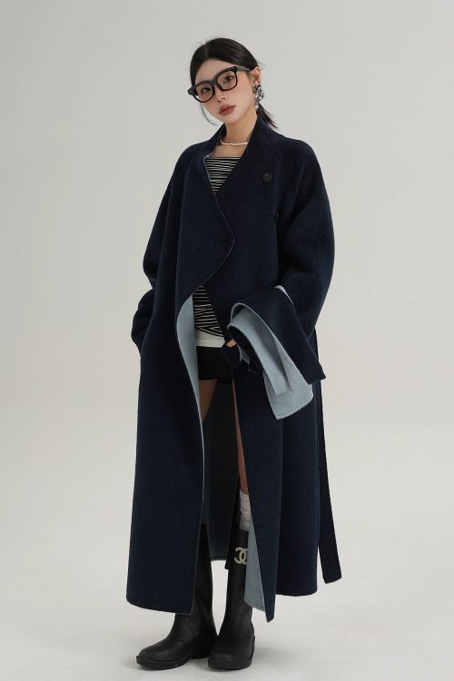 Scarf Design Long Wool Coat