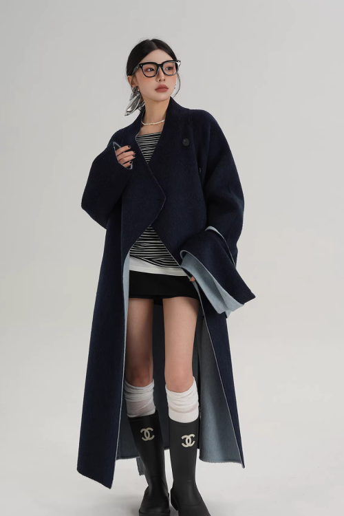 Scarf Design Long Wool Coat