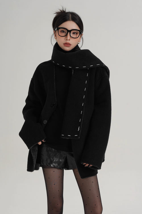 Scarf Mid-Length Wool Coat