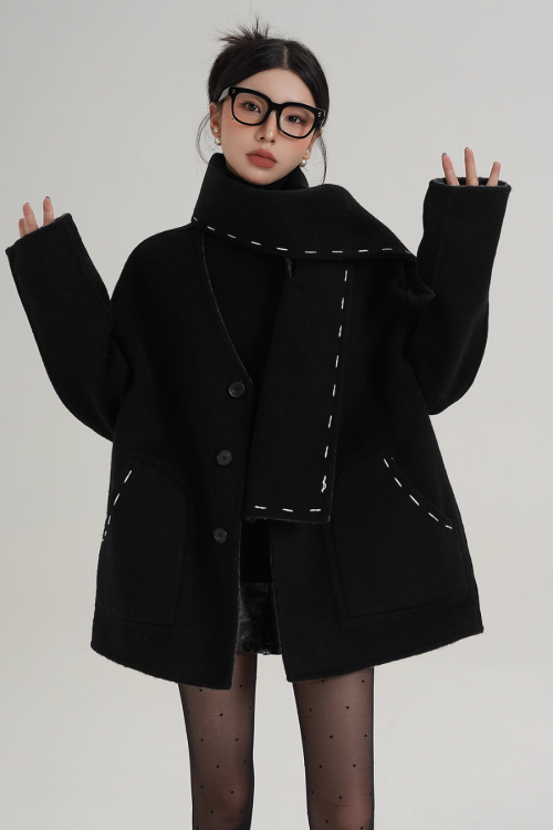 Scarf Mid-Length Wool Coat
