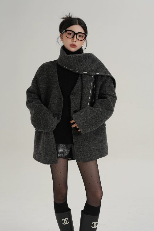 Scarf Mid-Length Wool Coat