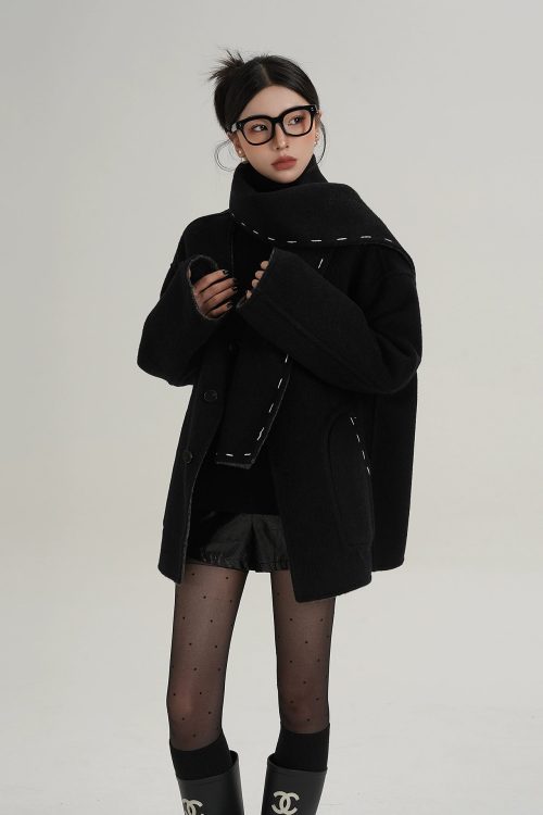 Scarf Mid-Length Wool Coat