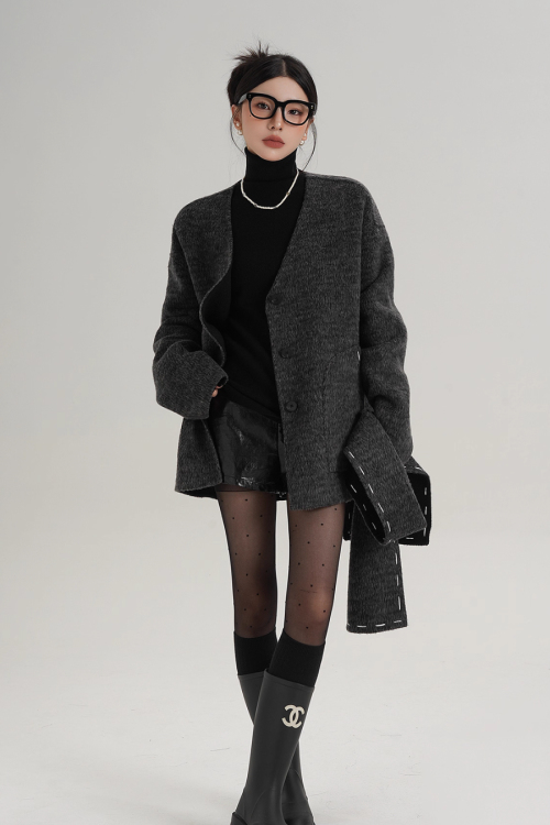 Scarf Mid-Length Wool Coat