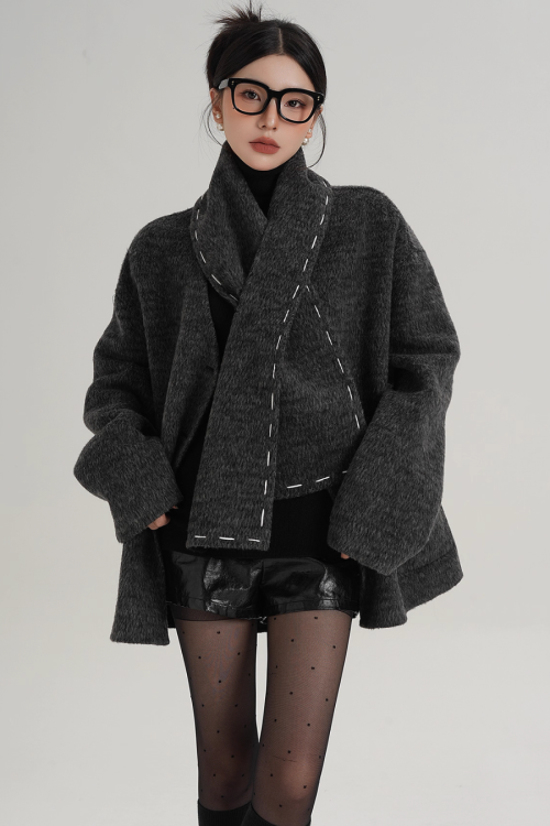 Scarf Mid-Length Wool Coat