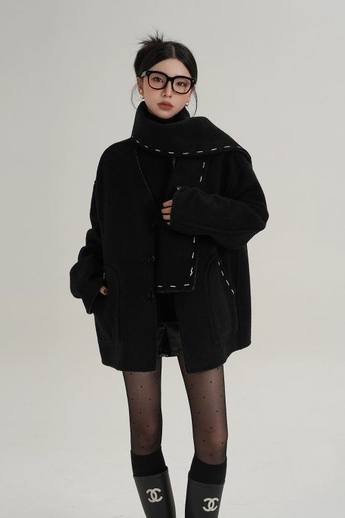 Scarf Mid-Length Wool Coat