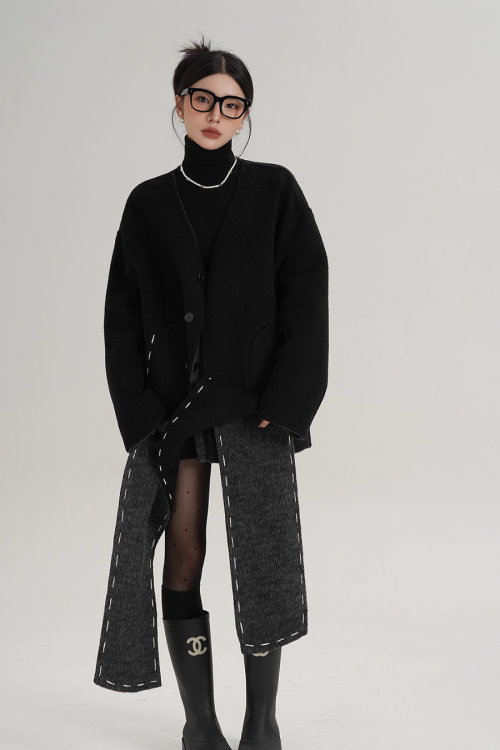 Scarf Mid-Length Wool Coat