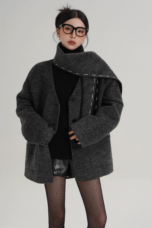 Scarf Mid-Length Wool Coat