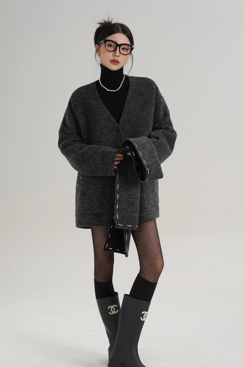 Scarf Mid-Length Wool Coat