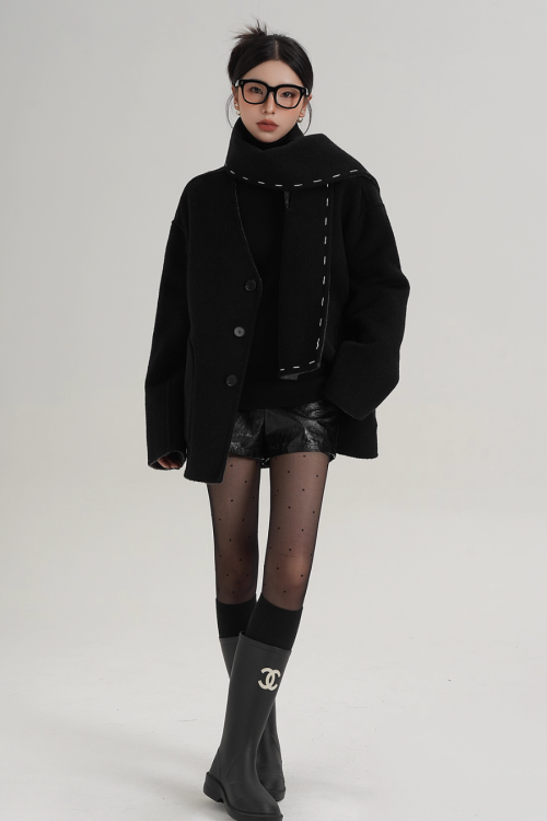 Scarf Mid-Length Wool Coat