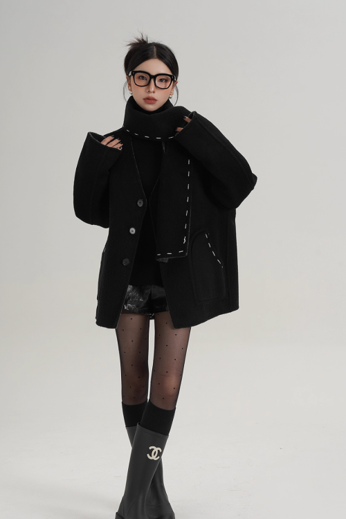 Scarf Mid-Length Wool Coat