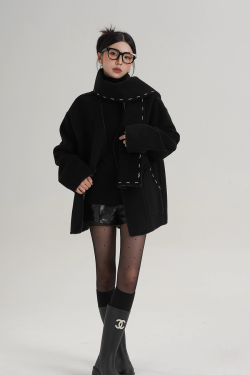 Scarf Mid-Length Wool Coat