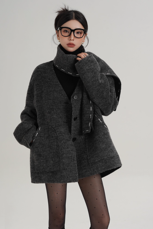 Scarf Mid-Length Wool Coat