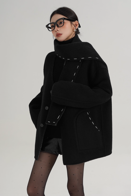 Scarf Mid-Length Wool Coat