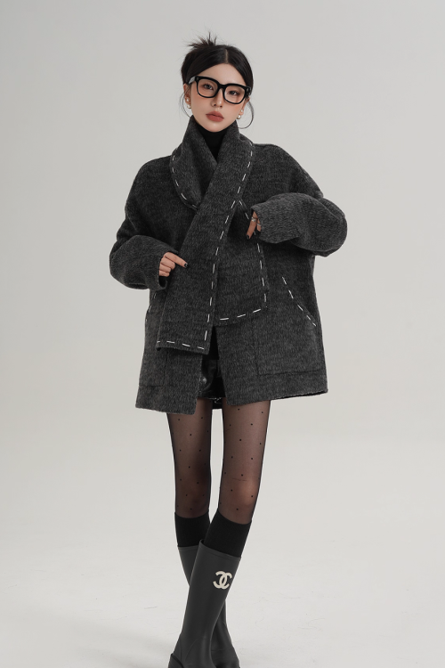 Scarf Mid-Length Wool Coat