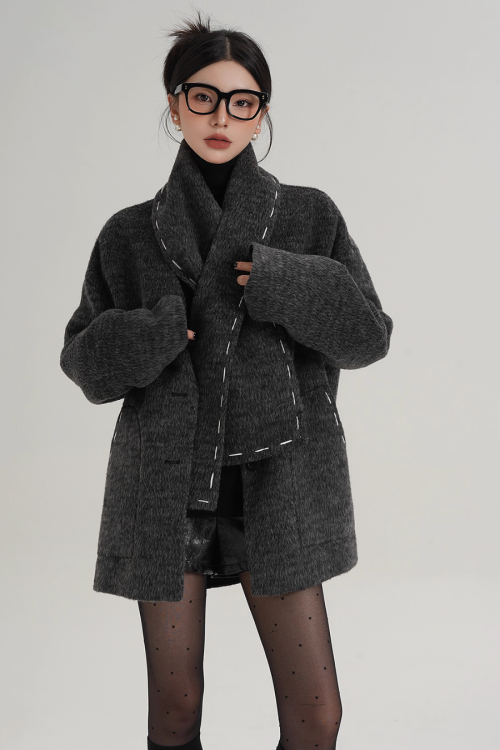 Scarf Mid-Length Wool Coat