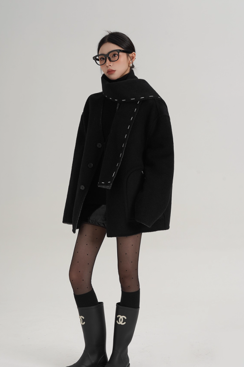 Scarf Mid-Length Wool Coat