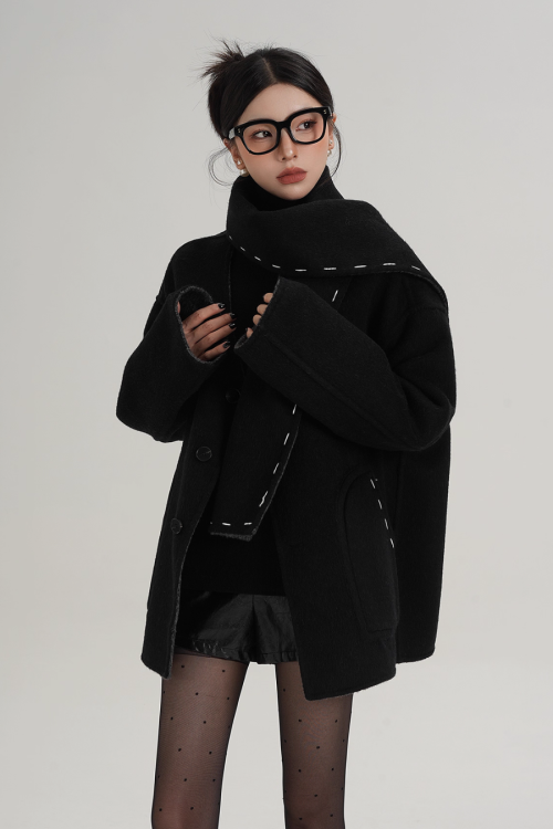 Scarf Mid-Length Wool Coat