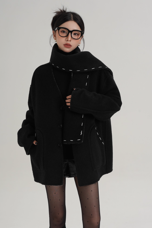 Scarf Mid-Length Wool Coat