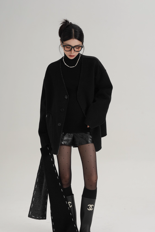 Scarf Mid-Length Wool Coat