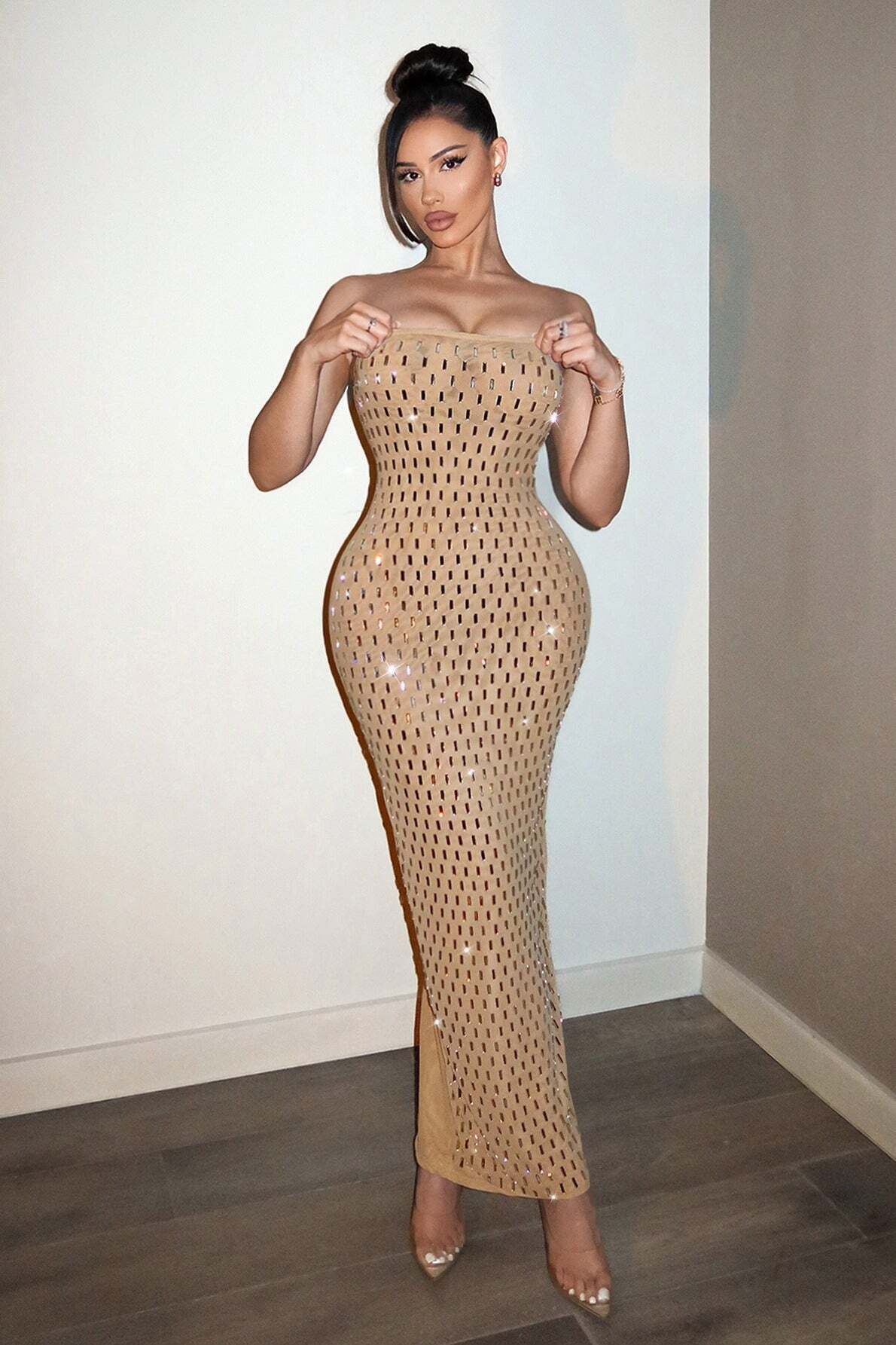 Sequin Bodycon Strapless Maxi Dress