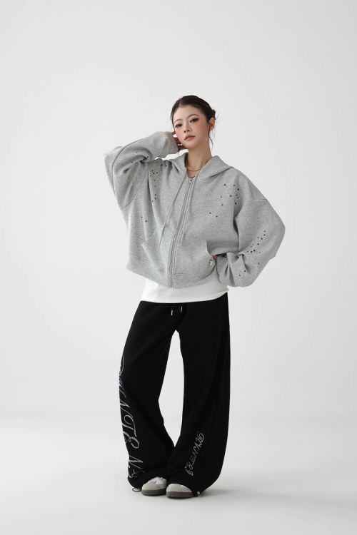 Sequin Embroidered Zip Hoodie