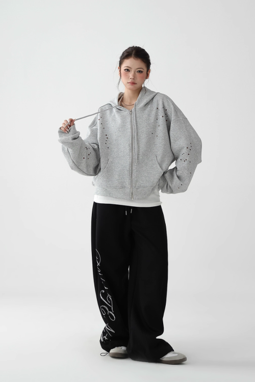 Sequin Embroidered Zip Hoodie