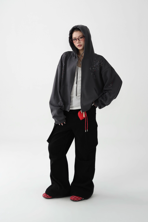 Sequin Embroidered Zip Hoodie