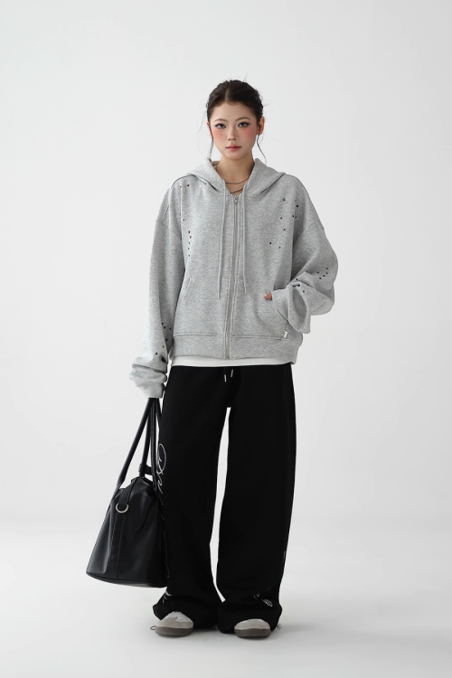 Sequin Embroidered Zip Hoodie