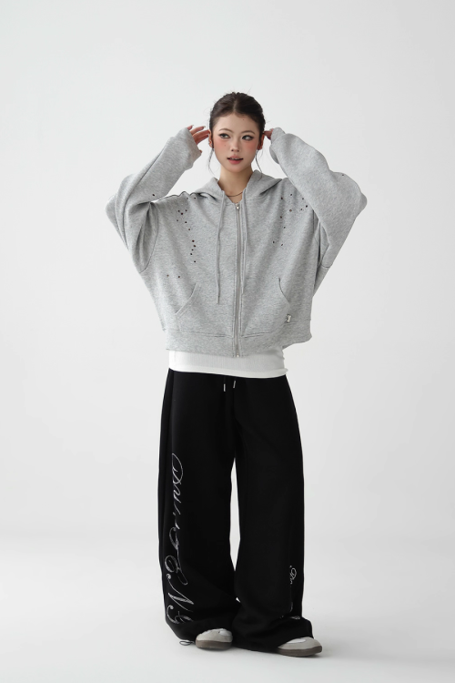 Sequin Embroidered Zip Hoodie