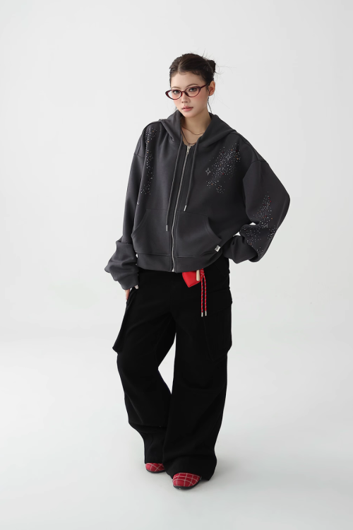 Sequin Embroidered Zip Hoodie