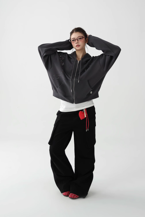 Sequin Embroidered Zip Hoodie