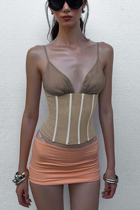 Sexy Deep V Mesh Bone Cami Top