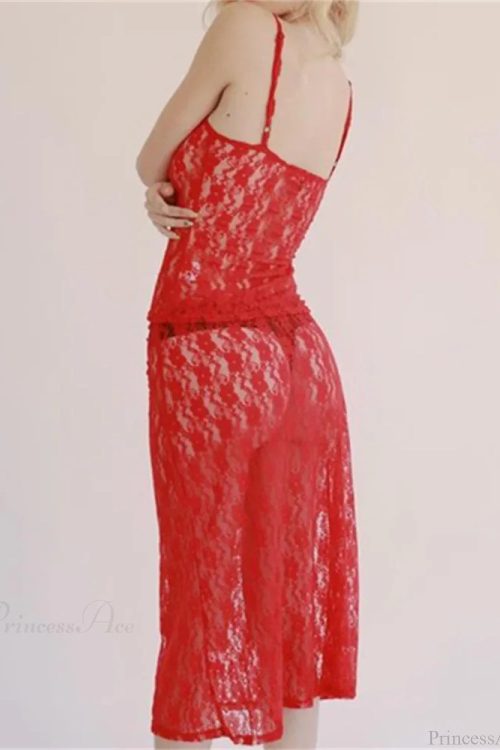 Sexy Floral Lace Strap Tank Camis Crop Top with See-through Long Skirt Set