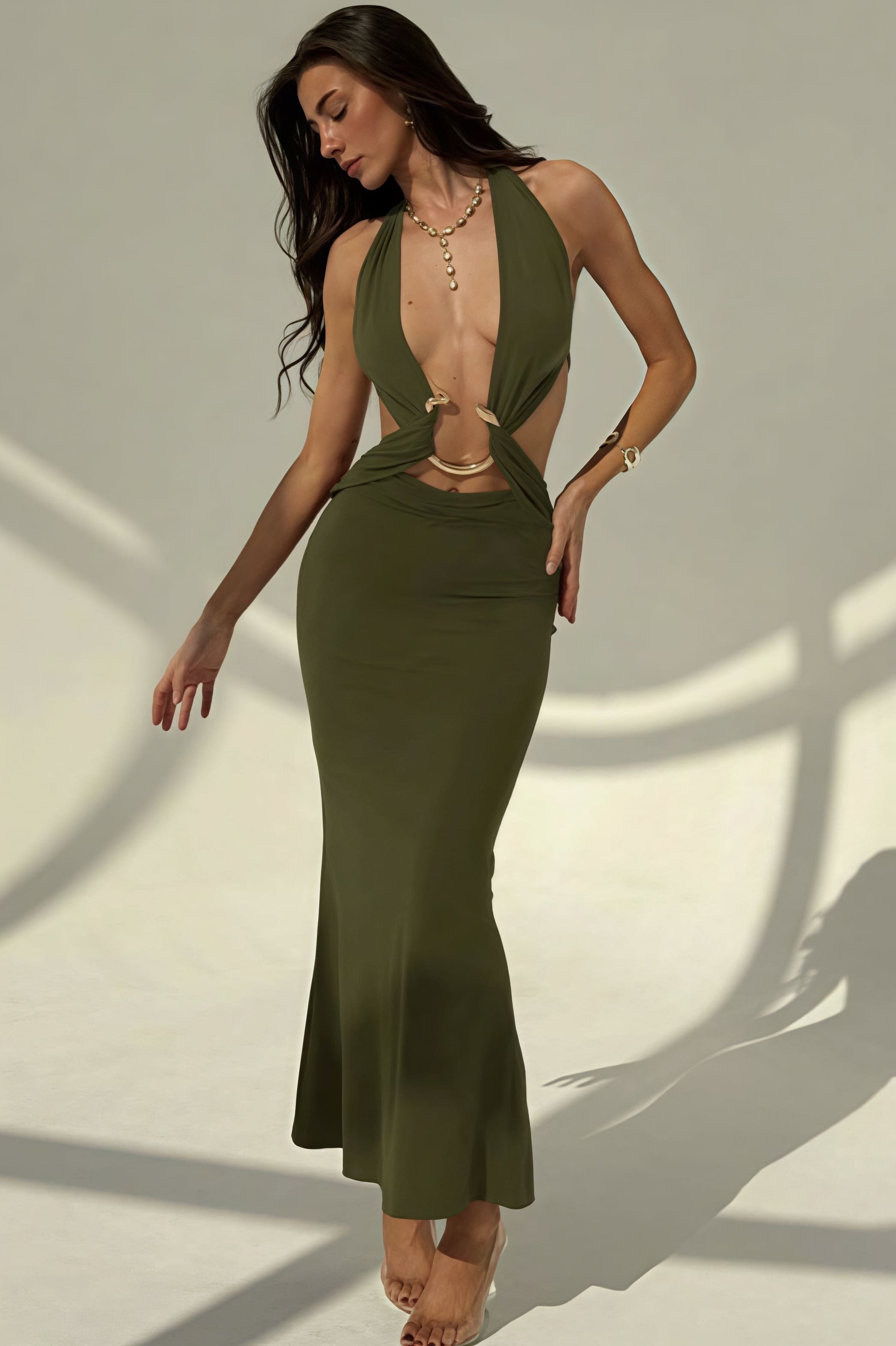 Sexy Halter Deep V Neck Backless Metal Maxi Dress Sexy Halter Deep V Neck Backless Metal Maxi Dress